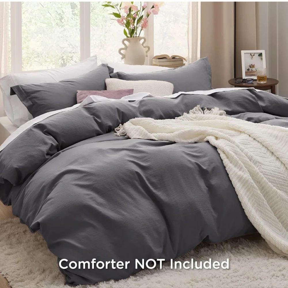 Bedsure Dark Grey Duvet Cover King Size - 3 Pieces Prewashed Cotton-Like Polyest